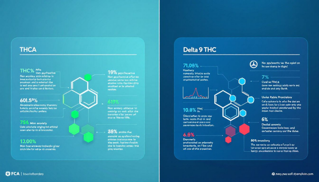 A split image comparing THCA and Delta 9 THC products.