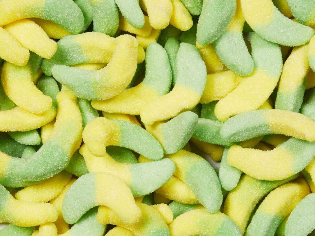 THC infused sour banana gummies coated in sour sugar