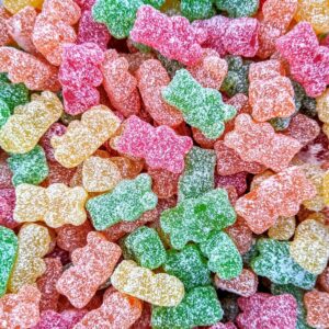 THC infused sour gummy bears in mixed fruit flavors